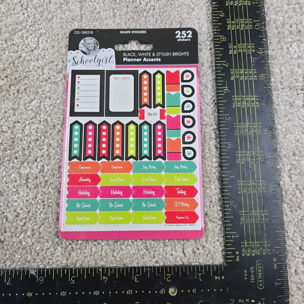 Schoolgirl Style Planner Accents Stickers Multicolor Black White Brights 252ct